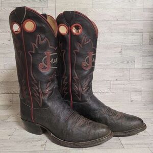 Vintage Justin Western Exotic Elephant Print Black Leather Cowboy Boots Men's 8